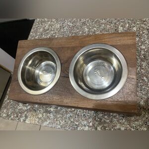 Wooden Pet Feeder with Stainless Steel Bowls Elevated